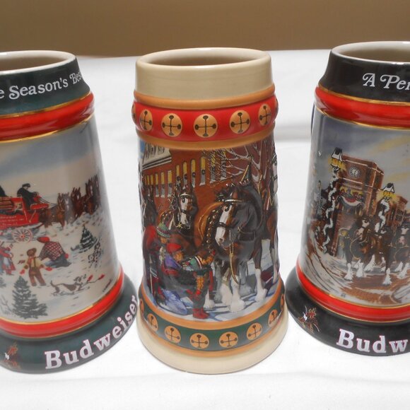 VTG RARE LOT 3 ANHEUSER-BUSCH BUDWEISER BEER STEIN MUGS COLLECTOR SERIES CLYDESD - Picture 9 of 13